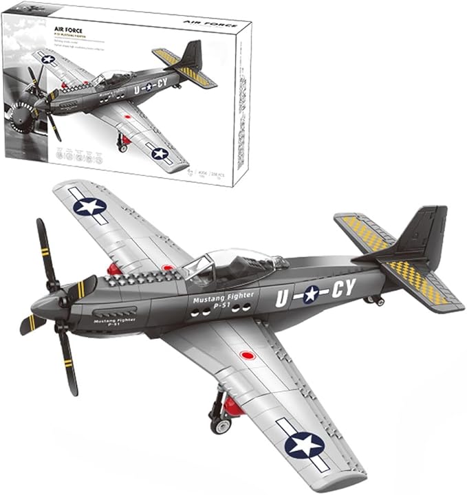 P-51 Fighter Plane Military Fighter Air Force Building Block Set,WW2 Military Airplanes Model,Aircraft Plane Brick Building Set Toy Gifts for Kids and Adults,258PCS