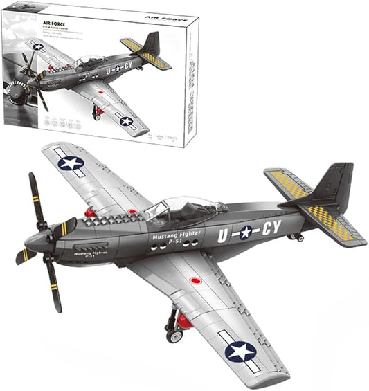 P-51 Fighter Plane Military Fighter Air Force Building Block Set,WW2 Military Airplanes Model,Aircraft Plane Brick Building Set Toy Gifts for Kids and Adults,258PCS
