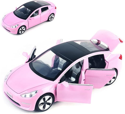 Diecast Toy Car Model 3 Car Model,Zinc Alloy Simulation Casting car Model Pull Back Vehicles,1:32 Scale Mini Vehicles Toys with Lights and Music for Toddlers Kids Children Birthday Gift (Pink)
