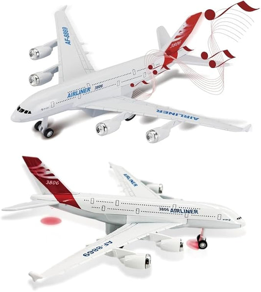 OTONOPI Airplane Toy Plane Die Cast Metal Pull Back Model Plane Toy Airlines with Lights and Sounds for Kids Toddlers Boys and Girls Age 3-12+ Birthday Gift (Airlines AF-8869)