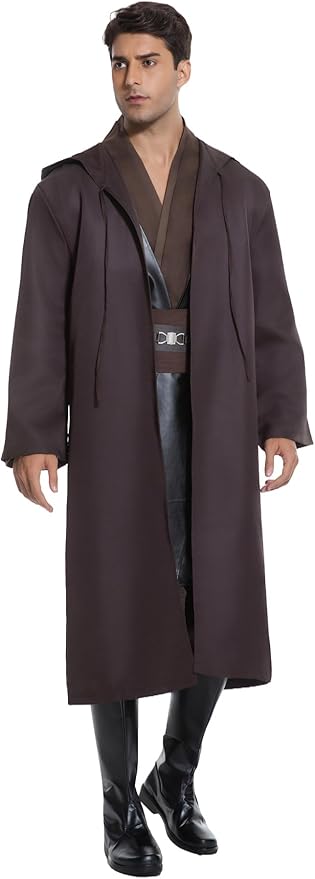 Men's Hooded Robe Tunic Cosplay Costume Knight Cloak Tunic Uniform Pants with Belt Full Set Halloween Outfits