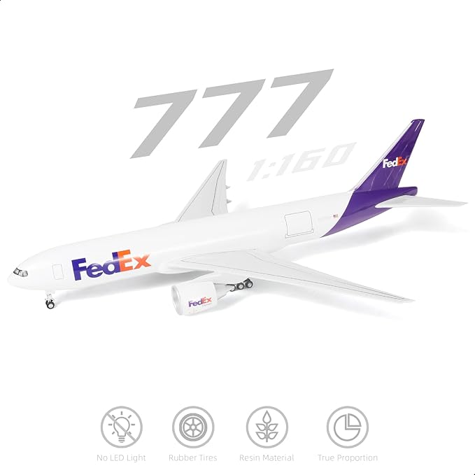 1/150 B777-300ER FedEx 18.5 inchs Large Diecast Airplane Model Kit with Stand - Collectible for Aviation Enthusiast Gift