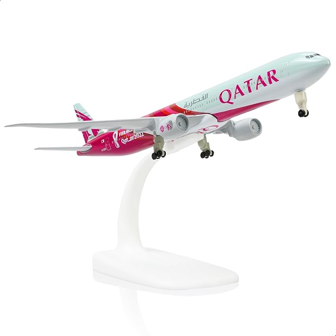 Boeing 777-300ER Qatar 1/300 Diecast Metal Airplane Model with Stand Alloy Aircraft Kit for Aviation Enthusiasts Gifts, Desktop Display Decorations (World Cup2022)