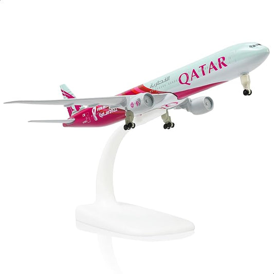 Boeing 777-300ER Qatar 1/300 Diecast Metal Airplane Model with Stand Alloy Aircraft Kit for Aviation Enthusiasts Gifts, Desktop Display Decorations (World Cup2022)