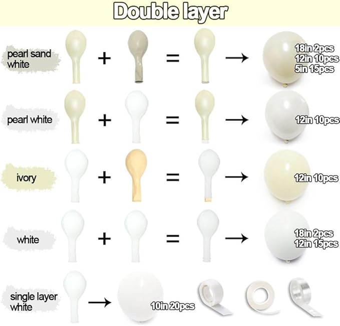 Pearl Balloon Garland Double Stuffed Pearl White Cream Ivory Sand White Pastel Balloons Arch Kit for Wedding Bridal Baby Shower Neutral Anniversary Birthday Party Decorations