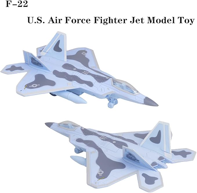 Ailejia Diecast F 22 Fighting Falcon Airplane Model Aircraft Army Air Force Toys Military Plane Pull Back with Lights and Sounds (F 22 Blue)