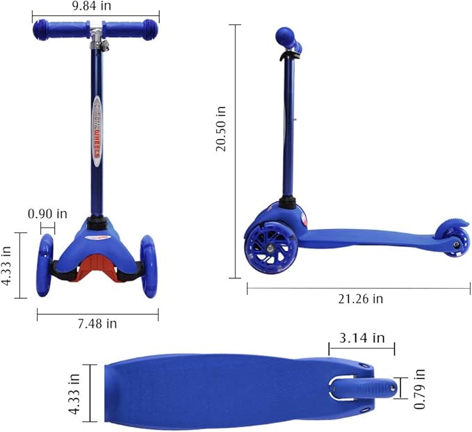 ChromeWheels Scooter for Kids, Deluxe 3 Wheel Scooter for Toddlers 4 Adjustable Height Glider with Kick Scooters, Lean to Steer with LED Flashing Light for Ages 3-6 Girls Boys