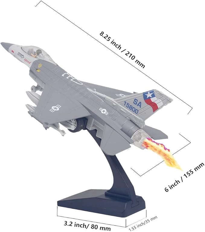 Ailejia Diecast F 16 Fighting Falcon Airplane Model Aircraft Army Air Force Toys Military Plane Pull Back with Lights and Sounds (F 16 Grey)