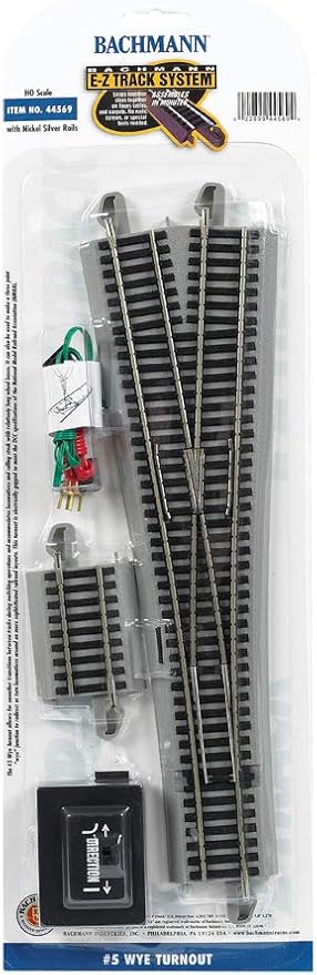 Bachmann Trains - Snap-Fit E-Z TRACK #5 WYE TURNOUT (1/card) - NICKEL SILVER Rail With Gray Roadbed - HO Scale