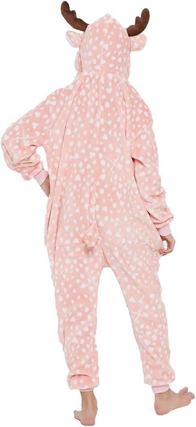 Kid Reindeer Onesie Pajamas Deer Christmas Halloween Costume Boy Girl Animal Onepiece (Pink, 130)