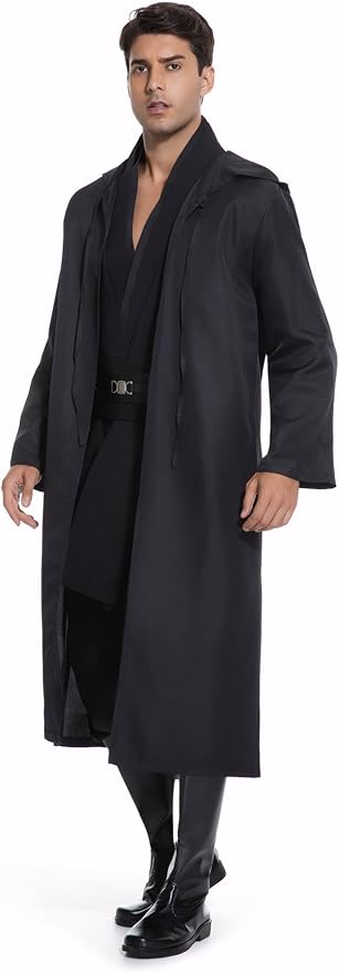 Men's Hooded Robe Tunic Cosplay Costume Knight Cloak Tunic Uniform Pants with Belt Full Set Halloween Outfits