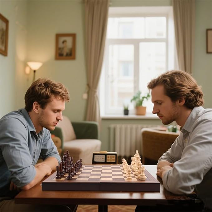 Magnetic Wooden Chess Set 15'' Folding Chess Board, Portable Travel Chess Set Games with Chessboard Bag, Beginner Chess Set for Tournament Professional Beginner