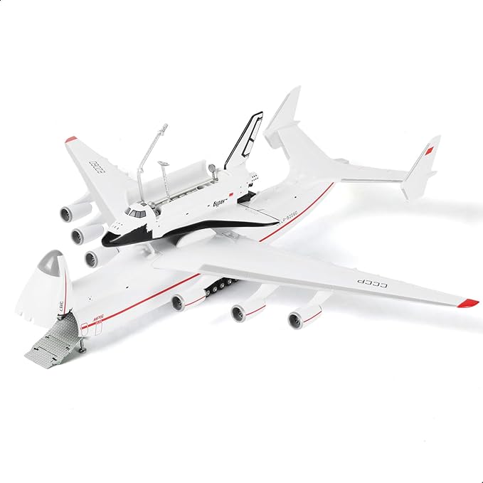 Antonov AN-225 Mriya 1:200 Scale Model Aircraft Kit Carry Buran Space Shuttle Metal Die-cast Transport Aircraft Model with Display Stand Adult Airplane Model Kits Gift