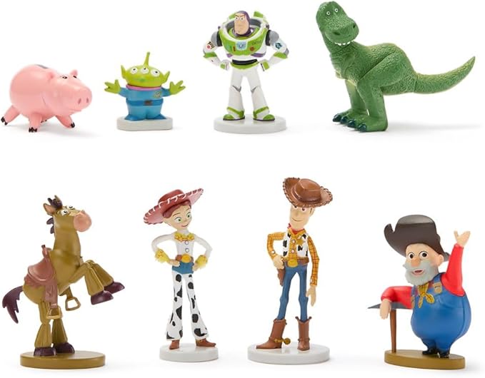 Disney Store Official Toy Story Figure Set - 8 Fully Sculpted Disney Figures Including Buzz Lightyear, Woody, Jessie & More in Double-Tiered Box with Scenic Backgrounds