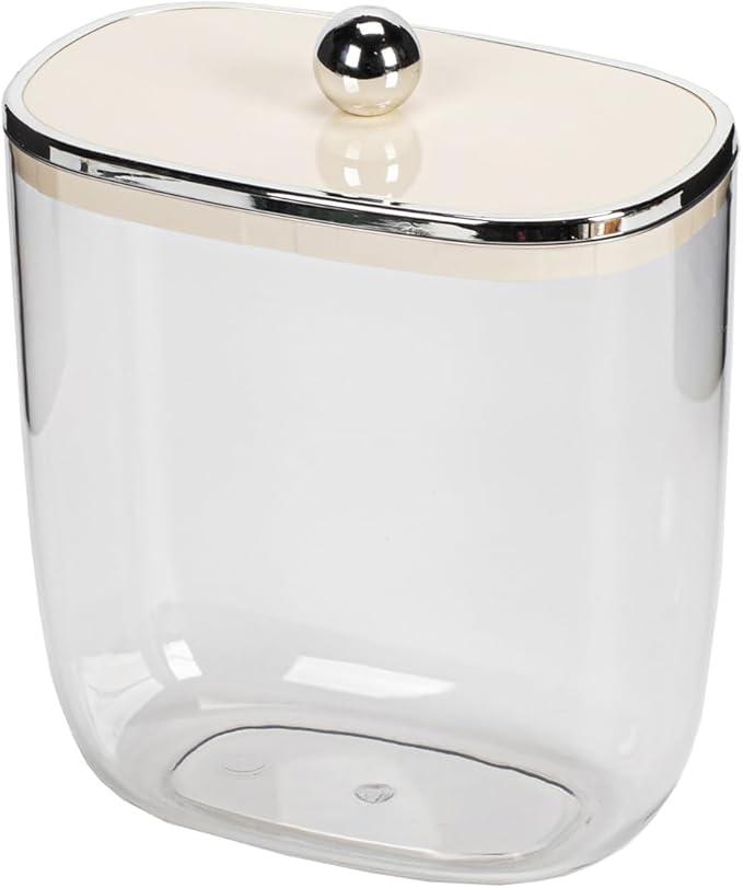 50oz Plastic Candy Jar with Lid for Office Desk, Cookie Storage Jar for Kitchen Counter, Apothecary Jar for Cotton Swabs, Balls, Cotton Pads, Floss Picks, Cream Lid, 1500ml