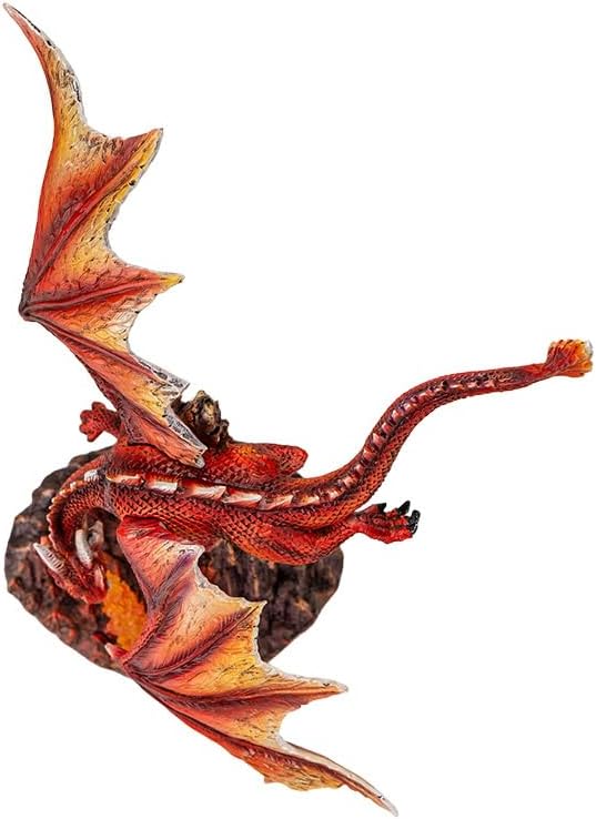 Pacific Giftware Fury Fire Dragon Figurine Red Dragon Sculpture Breathing Fire Over Volcanic Rock Base Dragon Dungeon Decor and Home Display 13 Inches Tall