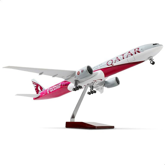 1/150 Boeing 777-300ER Qatar 18.5 inchs Large Model Diecast Airplane Model Kits with Stand for Aviation Enthusiast Gift A7-BEB (World Cup Commemorative Livery)