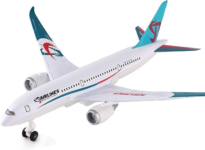 OTONOPI Airplane Toys Bump and Go Airlines Die Cast Metal Model Plane Toy with Lights and Sounds for Kids LightBlue