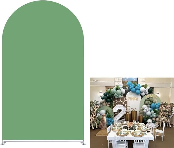 2.5x6ft Double-Sided Grass Green Color Arched Backdrop Covers for Kids Wild Birthday Party Chiara Backdrops Arched Stretchy Fabric Covers Junlge Safari Party Supplies GX-308