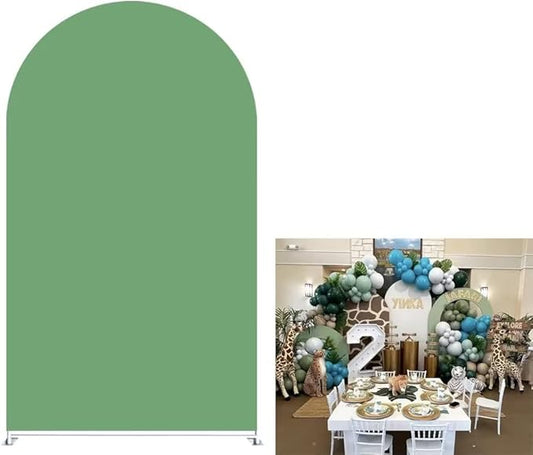 2.5x6ft Double-Sided Grass Green Color Arched Backdrop Covers for Kids Wild Birthday Party Chiara Backdrops Arched Stretchy Fabric Covers Junlge Safari Party Supplies GX-308