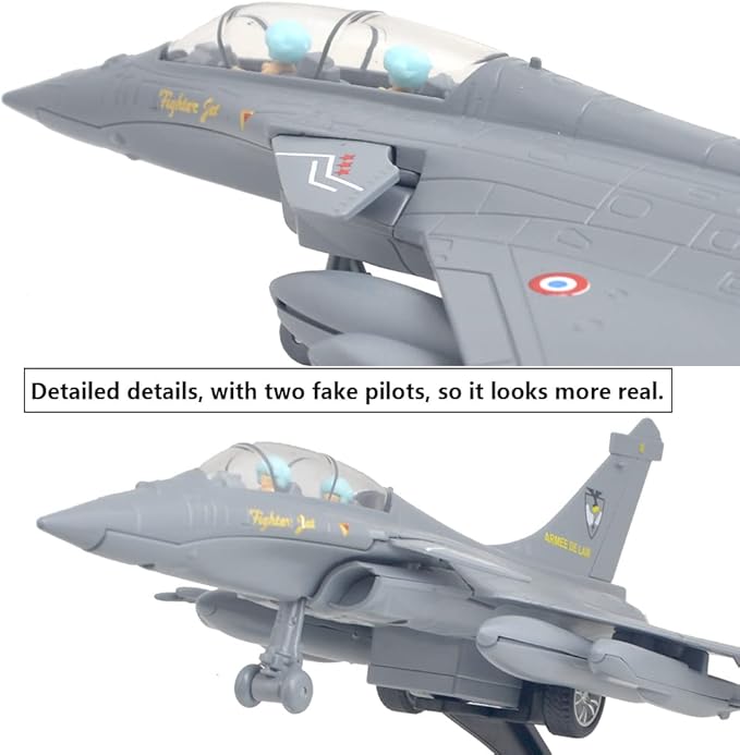 Ailejia Diecast Rafale Fighting Falcon Airplane Model Aircraft Army Air Force Toys Die Cast Military Plane Pull Back with Lights and Sounds (Rafale-Grey)