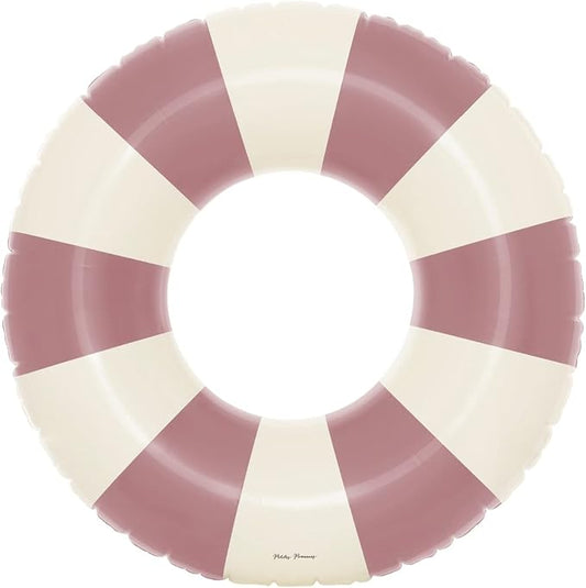 Petites-Pommes Floats for Kids - Durable Inner Tube, Handprinted Classic Striped Design Children's Swim Rings, Soft Comfort Seaming, Packable Floats for Travel, Vintage Pink, 35 inch