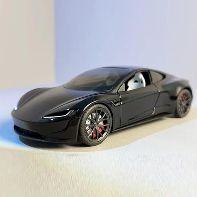 1/24 Diecast Roadster Model Car with Pull Back Function, Sound and Light, Alloy Metal Vehicles Roadster Toy Cars Ideal Collectible for Kids Adults Enthusiasts, Great Birthday Gift (Black)