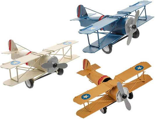 Garneck Retro Airplane Toy - 3pcs Mini Airplane Model Ornament Painted Crafts Iron Desktop Aircraft
