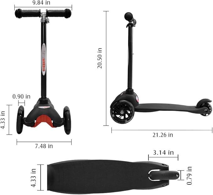 ChromeWheels Scooter for Kids, Deluxe 3 Wheel Scooter for Toddlers 4 Adjustable Height Glider with Kick Scooters, Lean to Steer with LED Flashing Light for Ages 3-6 Girls Boys