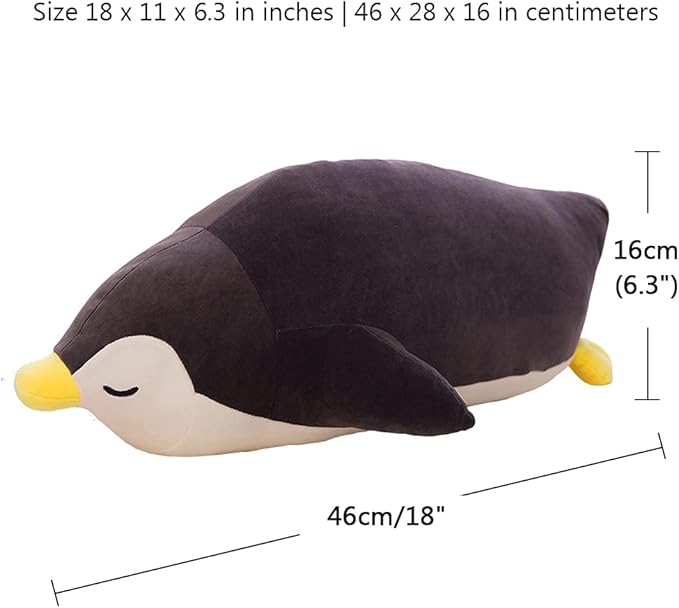 MMTTAO Stuffed Penguin Animal Plush Toy 18 Inch Black Sleeping Penguin Stuff Soft Kawaii Plushies Cute Dolls Collection Huggable Pillow Cushion Room Decor Gifts for Kids Children Boys Girls, 18Inches