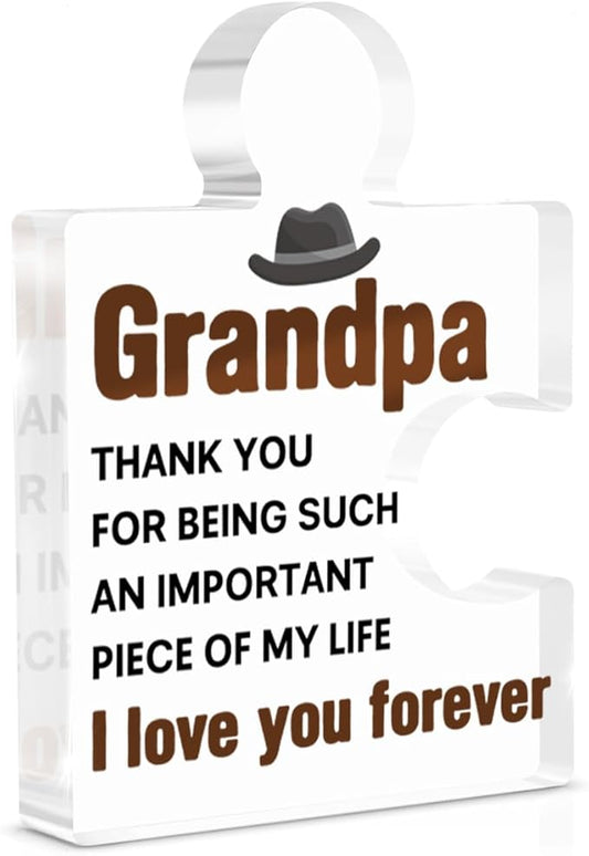 Grandpa Gifts, Gifts for Grandpa from Grandkids on Fathers Day, Birthday Thanksgiving Christmas Gift Ideas for Grandfather Acrylic Puzzle Piece Plaque Desk Decorations for Home Decor