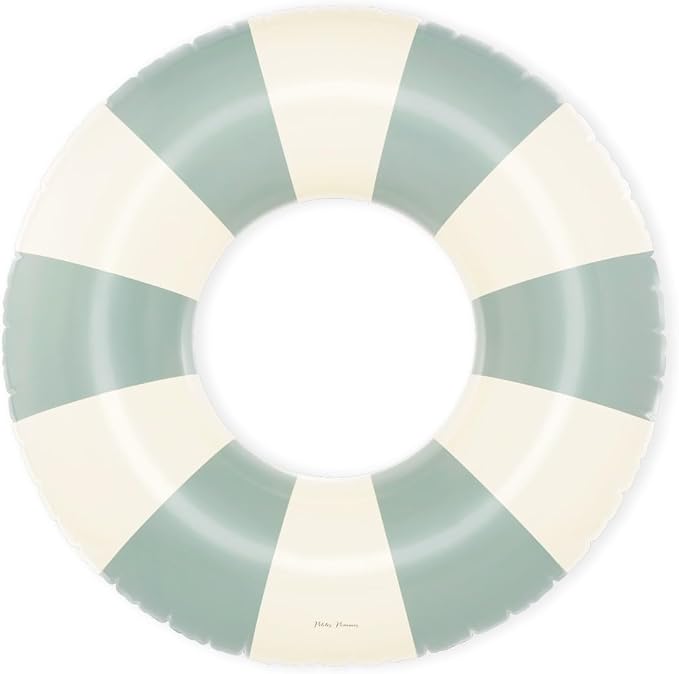 Petites-Pommes Red and White Striped Pool Tube for Kids - Durable Inner Tube, Handprinted Classic Striped Design Pool Donuts, Soft Comfort Seaming, Packable Floats for Travel, Dusty Green, 35 inch