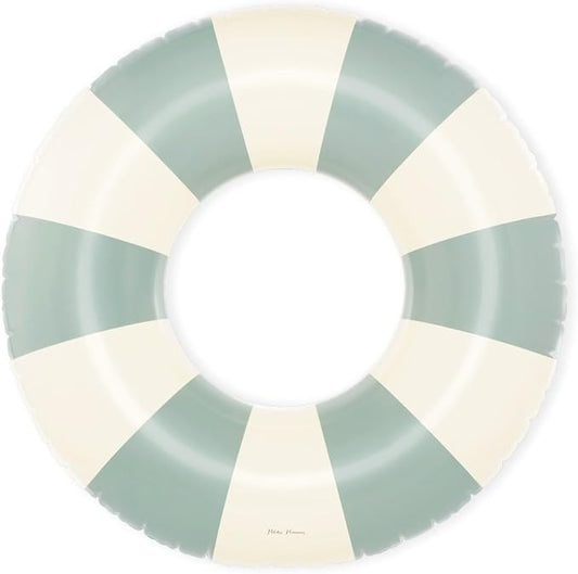 Petites-Pommes Red and White Striped Pool Tube for Kids - Durable Inner Tube, Handprinted Classic Striped Design Pool Donuts, Soft Comfort Seaming, Packable Floats for Travel, Dusty Green, 35 inch