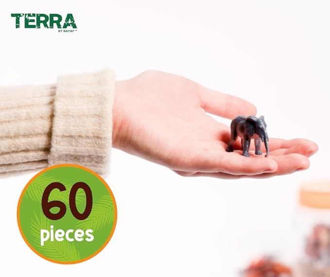 Terra by Battat – 60 Pcs Wild Creatures Tube – Realistic Mini Animal Figurines – Lion, Hippo, Tiger, Bear & More Safari Animals – Plastic Educational Toys for Kids and Toddlers 3 Years +