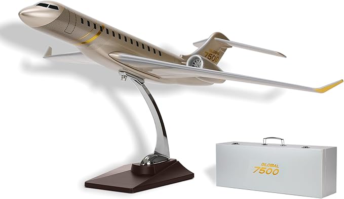 19.7”Collection Model Jet Airplane, Aviation Models Scale 1:72 Bombardier 7500 Model Aircraft for Office Home Desk Decoration or Gift (Golden)