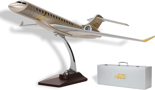 19.7”Collection Model Jet Airplane, Aviation Models Scale 1:72 Bombardier 7500 Model Aircraft for Office Home Desk Decoration or Gift (Golden)