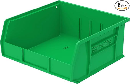 Akro-Mils 30235 AkroBins Plastic Storage Bins, Space-Saving Stackable Bins for Garage, Pantry, Craft Organization, 11-Inch x 11-Inch x 5-Inch, Green, 6-Pack