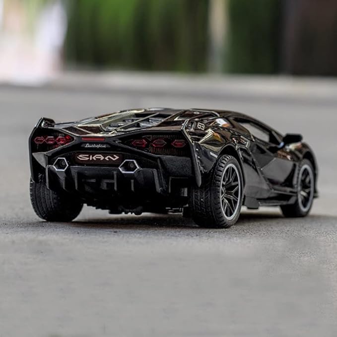 Diecast Toy Car Sian FKP37 Sports Model Car,Zinc Alloy Simulation Casting Pull Back Vehicles,1:32 Scale Supercar Toys with Lights and Music Sound for Toddlers Kids Children Boys Girls Gift (Black)