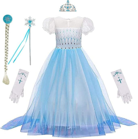 REXREII Little Girls Princess Dress Frozen Elsa Costume Halloween Cosplay Christmas Birthday Party Gown w/Accessories