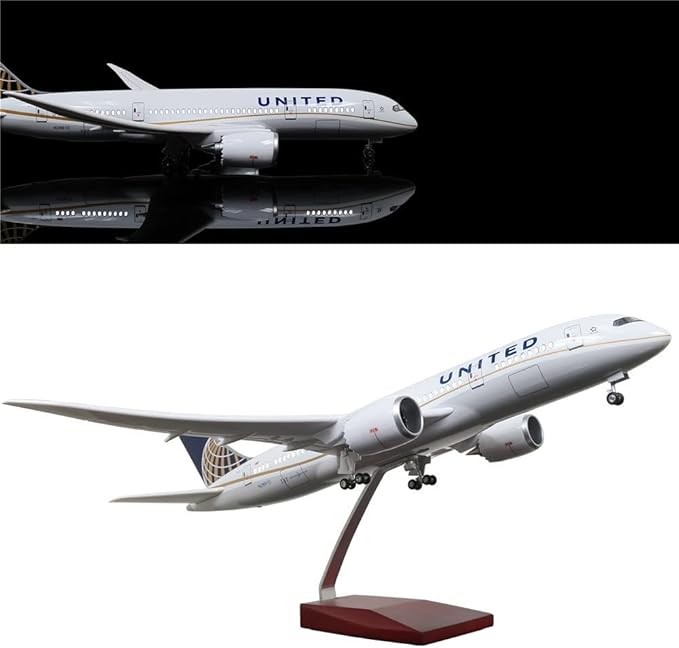 24-Hours 18” 1:130 Model Jet Airplane American Plane United Airlines B787 Model Plane Diecast Airplane for Adults with LED Light(Touch or Sound Control) for Decoration or Display