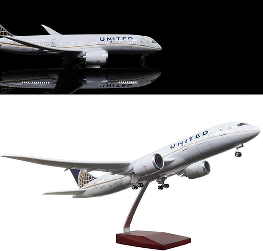 24-Hours 18” 1:130 Model Jet Airplane American Plane United Airlines B787 Model Plane Diecast Airplane for Adults with LED Light(Touch or Sound Control) for Decoration or Display