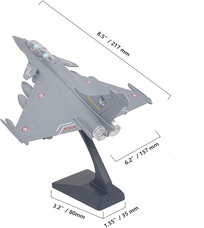 Ailejia Diecast Rafale Fighting Falcon Airplane Model Aircraft Army Air Force Toys Die Cast Military Plane Pull Back with Lights and Sounds (Rafale-Grey)