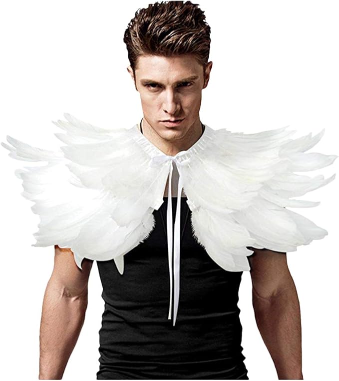 L'VOW Gothic Black Feather Shrug Cape Shawl Halloween Costume for Men