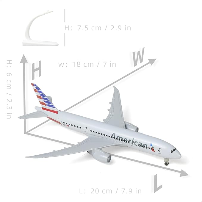 1/300 American 787 Diecast Metal Airplane Model Kits for Boeing 787 Model Plane with Display Stand (7.5-inch L) for Adult Aviation AA Plane Models Gifts or Desktop Decorations