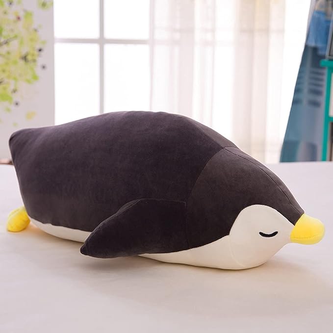 MMTTAO Stuffed Penguin Animal Plush Toy 18 Inch Black Sleeping Penguin Stuff Soft Kawaii Plushies Cute Dolls Collection Huggable Pillow Cushion Room Decor Gifts for Kids Children Boys Girls, 18Inches