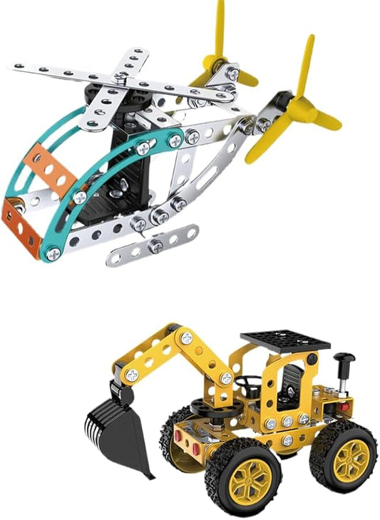 Building Sets Stem Assembly Metal 3-D Puzzle Excavator and Plane Model Car Building Kit Construction Set Toys Parent-Child Interaction Construction Sets Gifts for Kids 8-16