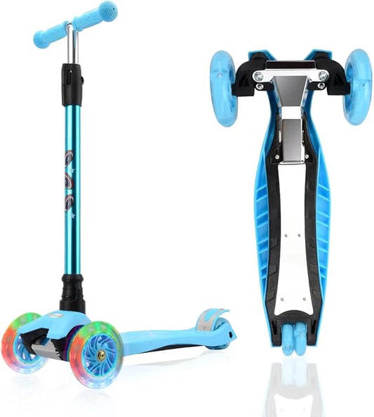3 Wheel Scooter for Kids Ages 6-12,Kids Scooter with Light Up Wheels, Sturdy Deck Design, and 4 Height Adjustable Suitable for Kids Ages 3-12