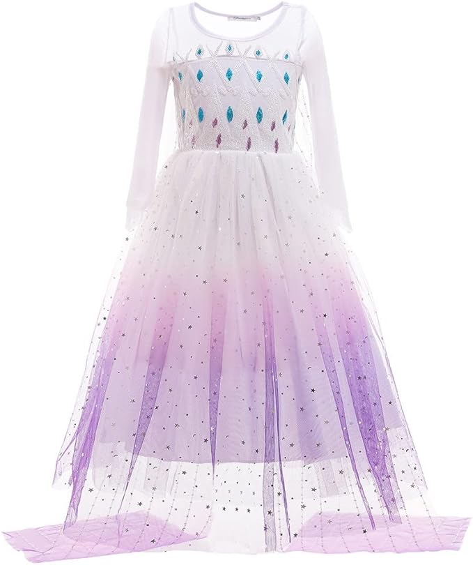 REXREII Princess Dress for Girls Halloween Party Cosplay Dress Up Frozen Elsa Snow Queen Costume Christmas Birthday Gown