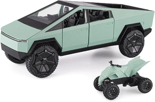 1/24 Toy Truck Model Pickup Truck with RV Motorcycle, Alloy Diecast Metal Model Toy Trucks Vehicle with Sound and Light, Simulated Pick-Up Play Trucks for Kids Adults (Green)