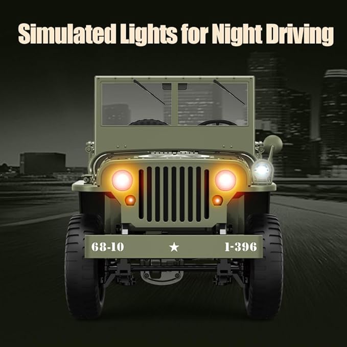 RC Military Truck Rock Crawler, 1:10 4WD Off-Road Remote Control Military Jeep with Winch, Canvas & 2 Batteries, 2.4G All Terrain Army Climbing Vehicle with LED Lights, for Kids Adult